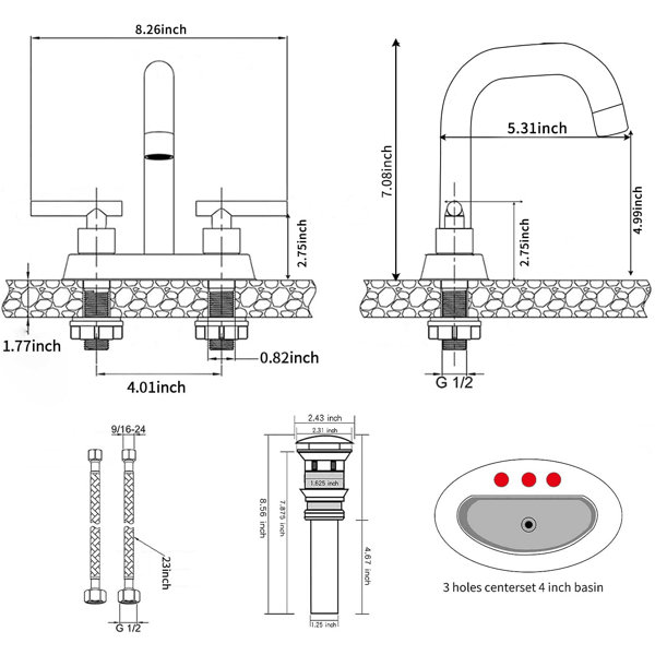 UFINE Centerset Faucet 2handle Bathroom Faucet with Drain Assembly